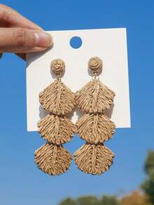 OOQ Par de Pendientes Largos Hechos Mano Estilo Bohemio con Borlas de Rafia y Conchas, Pendientes de DiseñGeométrico Ideales para Playa, Vacaciones, Festivales, Fiestas,ías Festivos, - Caqui - Ver 5