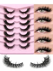GROINNEYA 7 Pairs Fluffy Cat Eye False Eyelashes, High-Quality Faux Mink Lashes, Thick & Long, Fox Eye Lifting Look, Natural-Looking, Suitable For Any Casual Occasion - Black - View 2