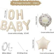 Banner de Balões Metalizados OH BABY Branco Creme, Decoração Neutra para Chá de Bebé, Balões Mylar Redondos e em Forma de Estrela com Flores, Decoração de Fundo para Festa de Revelação de Género e Gravidez - Multicolorido - Ver 4