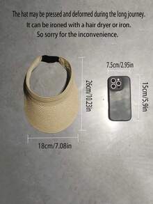 1件女款時尚草編遮陽帽，寬帽簷可捲可折疊夏季沙灘帽 - 多色 - 查看 3