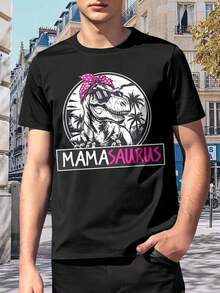 Camisetas con estampado de bandana y gafas de sol para mamá dinosaurio, regalo para hombres, casual de verano - Negro - Ver 1