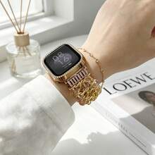 Beaded Bracelet For Women, Transparent Strap, Available In 38mm, 40mm, 41mm, 42mm, 44mm, 45mm, 46mm, 49mm; Handmade Elastic Crystal Pearl Bracelet Suitable For Ultra Series SE, 11, 10, 9, 8, 7, 6, 5, 4, 3, 2, 1 Men's Metal Beaded Strap, Available In Starlight Silver, Pink, Black, Gold, Rose Gold - Multicolor - View 3