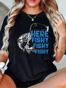 Algodón Camiseta % Algodón Con Estampado De Peces, Divertida, Para Acuaristas Y Acuarios.Cuello Redondo, Manga Corta, Suave Y Elegante.ropa de hombre, ropa de hombre, camiseta de algodón par - Negro - Ver 1