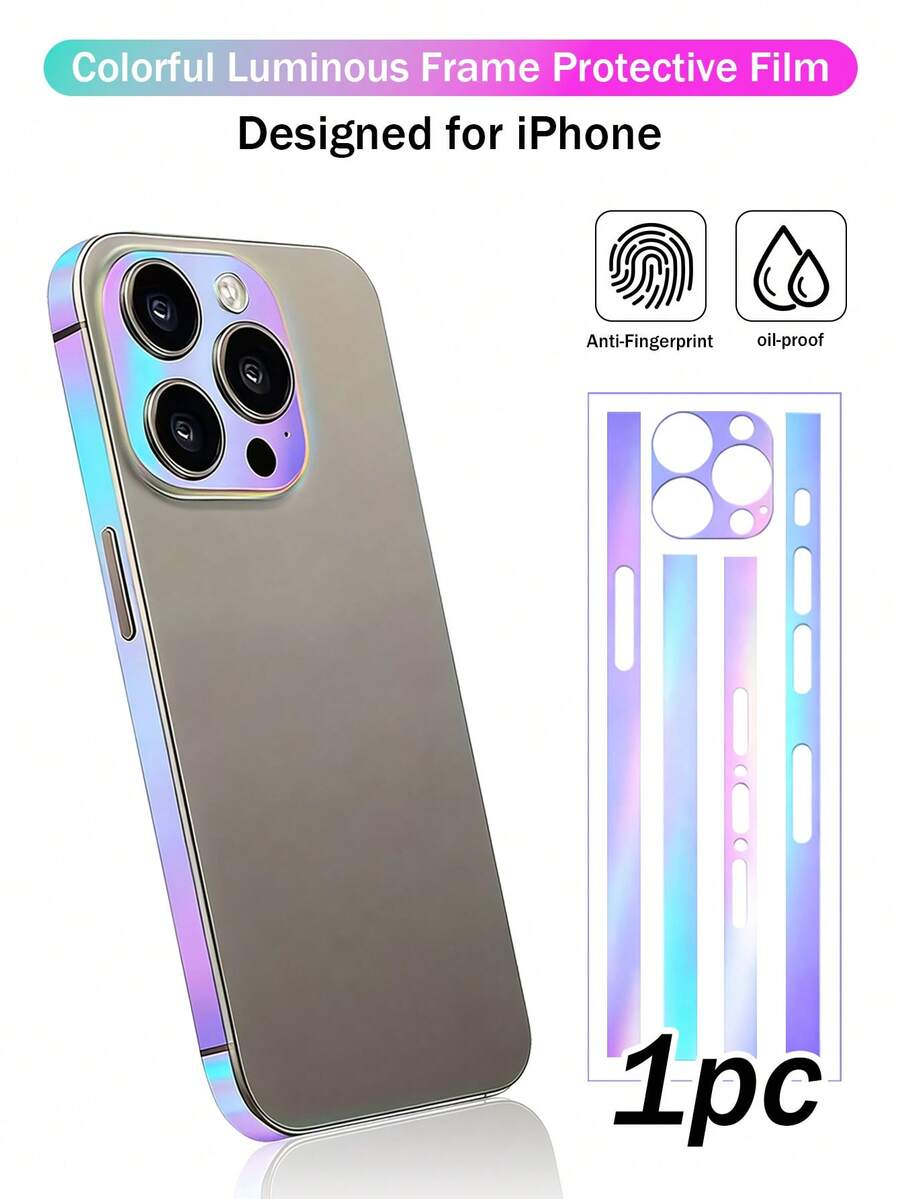 發光側邊保護膜,附彩色邊框,提供全方位角邊保護與防刮功能,適用於 iPhone 17 Pro Max、16 Pro Max、16 Plus、15 Pro Max、14、13 Pro Max 的螢光貼紙 - 1PC - 查看 1