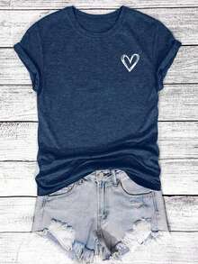 Camiseta casual de mujer de cuello redondo y manga corta G4GC - Azul Marino - Ver 11