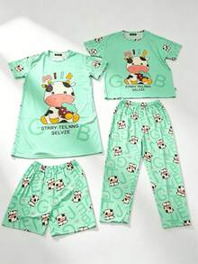Dibujos animados lindo pijama set 4 piezas - Verde - Ver 2