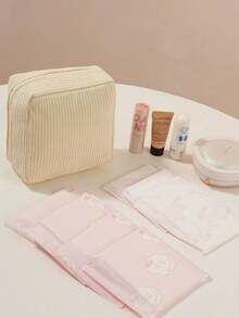 Sanitary Napkin Storage Bag, Fine Striped Corduroy Multi-Functional Portable Storage Pouch, Cosmetic Lipstick Bag, Large Capacity Can Store Sanitary Napkins, Coins, Cosmetics, Women's Essentials - Multicolor - View 4