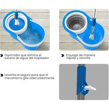 Giratorio Mágico con Cubeta Exprimidora, Cabezal de Microfibra Rotatorio 360°, Mango Telescópico Ajustable, Sistema de Limpieza Eficiente para Pisos de Madera, Cerámica, Mármol y Más (NEGRO) - Azul - Ver 4