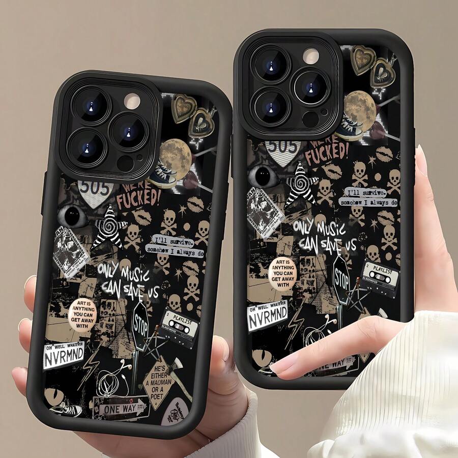 Tema de collage grunge de Black Nirvanafunda de teléfono Fundas compatibles con ,Apple,VIVO,OPPO,,, y Honor.Fabricadas en silicona TPU,ofrecen protección contra golpes y caídas. - Negro - Ver 1