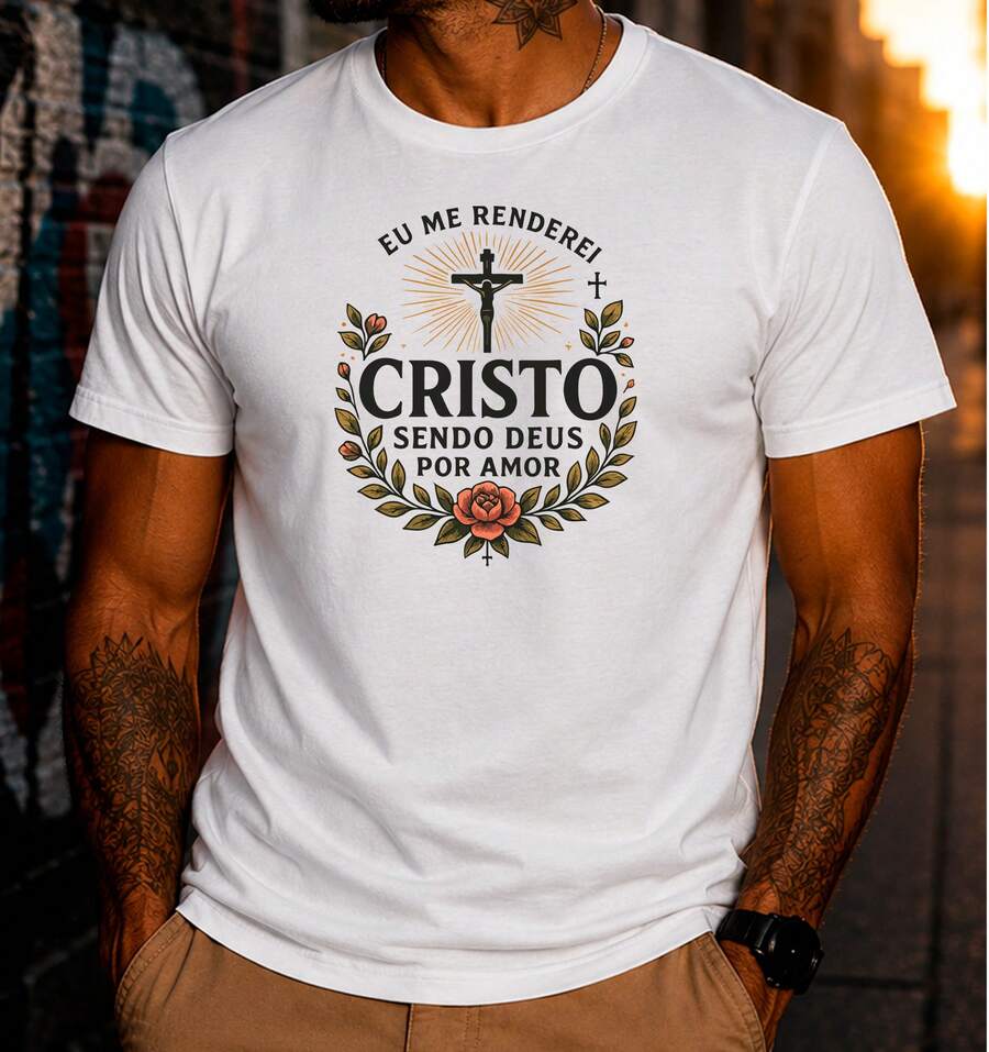 Jesus Christ Cross Religious Faith Love Nature Floral T-Shirt 100% Cotton Premium DTF Print - 白色 - 查看 1