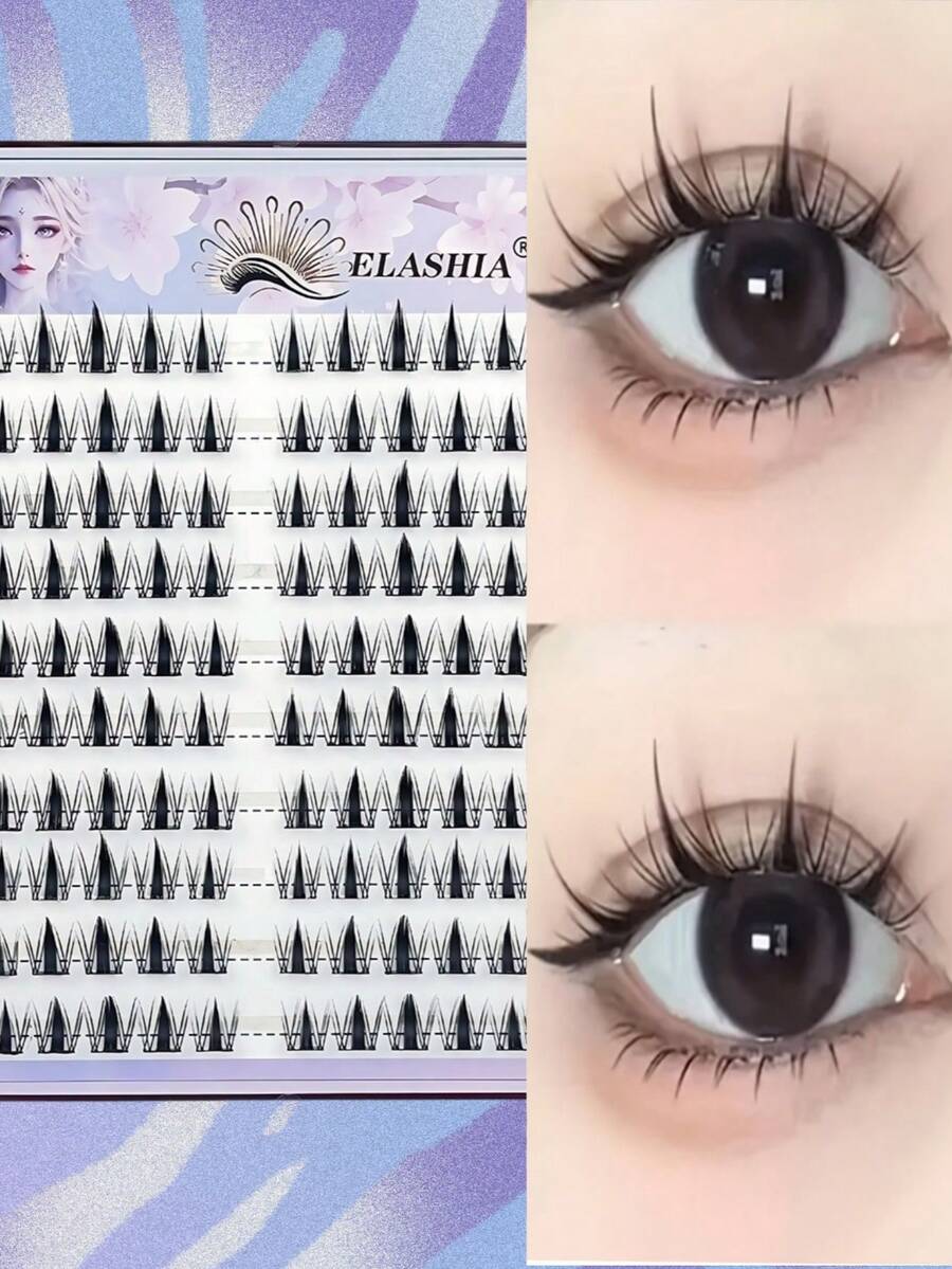 10 Pairs Glue-Free DIY Cluster Cat Eye False Eyelashes, Natural Manga Style Fine Hair Mixed Length, Reusable, Suitable For Beginners, Daily And Party Wear - View 1