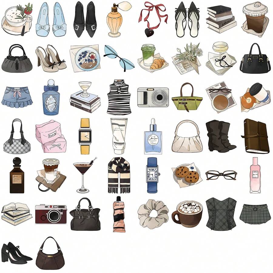 50pcs Fashion Girl Stickers, Creative Decor,For Planners, Phone Cases, Notebooks, Tablets, Skateboards, Guitars, Luggage, Packaging Boxes, Helmets, Envelopes, Shelves Sticker - Black - View 1
