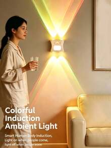1 pieza Luz de pared LED, Luz con sensor de movimiento, Luz decorativa con degradado RGB, Luz nocturna regulable, Modo de sensor de Body humano + Control remoto de doble control, Adecuada para entrada, escaleras, pasillo, mesita de noche, escritorio y armario, Perfecta para diversas decoraciones de ambiente. (Capacidad de batería 1200 MAh) - Lámpara de pared RGB - Máx. - Ver 10