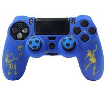 Accesorio de juego de mesa con temática de fútbol con patrones de trofeo, funda de piel de controlador y pegatina personalizada con antideslizante para controlador Playstation 4, RALAN 1 Funda protectora de controlador+2 tapas de agarre de pulgar personalizadas+ - Ver 17