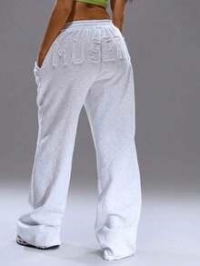 Pantalones jogger anchos y desgastados, cómodos, lindos, casuales y básicos para otoño, primavera y uso diario - Negro - Ver 5