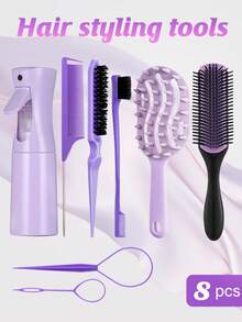 8pcs Curly & Straight Hair Comb Set, Continuous High Pressure Spray Bottle, Long Handle Hollow Hair Washing Massage Comb, 9-Row Comb, Tail Comb, Dual-Ended Eyebrow Comb, Teasing Comb, Hair Braiding Tool, Styling Tools - G1 - View 12