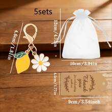 5/10sets Summer Lemon Daisy Keychain Sets With White Organza Bags & Thank You Tags,Suitable For Bridal Shower ,Baby Shower ,Wedding, Guest Mini Souvenir Present - View 11