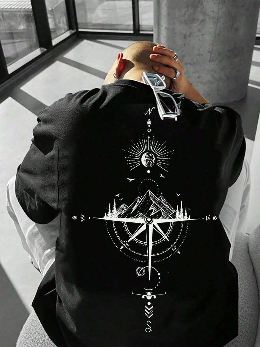Manfinity Camiseta Estampada Con Hombros Caídos Para HombreElección perfecta de regalo de cumpleaños o festividad amigos, familiares, novio o novia - Multicolor - Ver 1