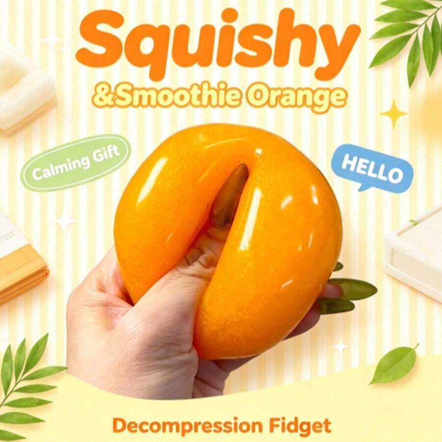 1pc Orange Ice Cream Squeeze Ball, Handmade Stress Relief Toy, Super Soft Oily Slow Rebound Squeeze Finger Toy, Realistic Fruit Sensory Desk Decor, Holiday Anxiety Relief Gift, Squeeze Stress Toy, Citrus Style Squeeze - Multicolor - View 1