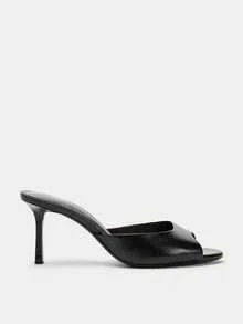 Sandal Mule Wanita Terbaru Musim Semi/Panas 2026 dengan Hak Rendah Sedang-Tipis, Hak Stiletto - Hitam - View 3