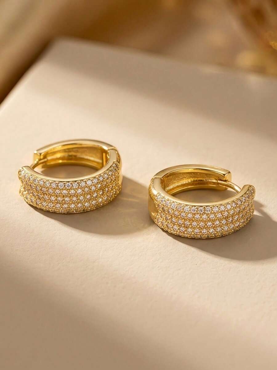 Women's Gold Cross Earrings, Elegant And Luxurious With Cubic Zirconia, Ideal For Daily Use, Parties, Weddings, Anniversary Gifts, Modern And Versatile. - 金色橢圓形U形耳環 - 查看 1