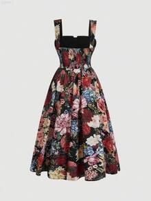 xuehuamaoyi02  MOD Vestido de talla grande, elegante y romántico, con estampado floral retro de verano - Morado - Ver 3
