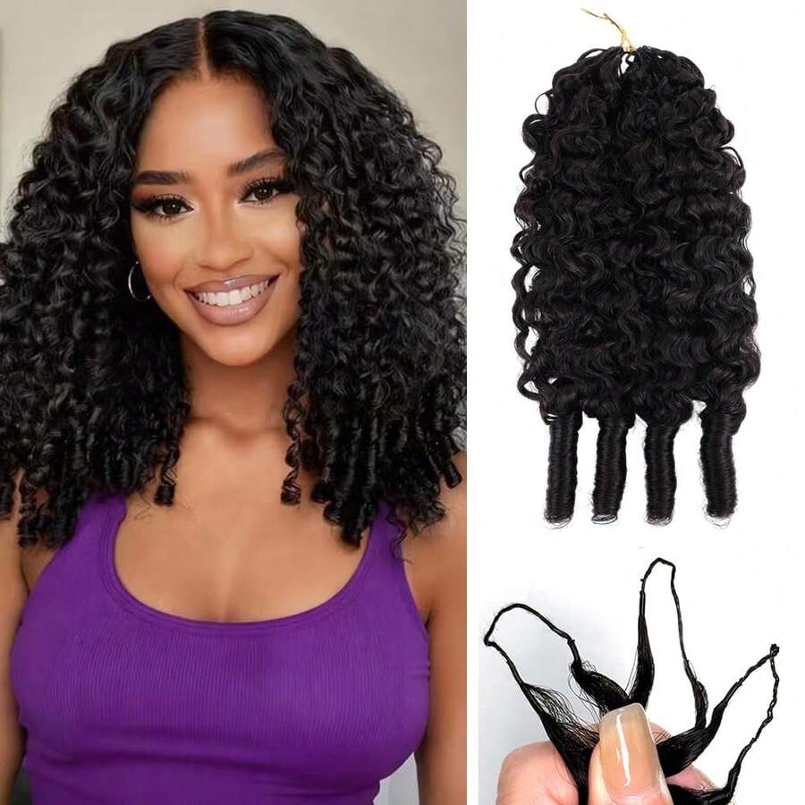 bling hair Real Hair Crochet Extensions For Women, 45 Cm (18 Inches), Feather Crochet Real Hair, Pre-Separated, Invisible Magic Knots, Burmese Curls, Natural Black (1B#), 50 Strands, 50 G