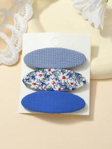 3pcs/Set Girls Fabric Solid Color Ditsy Floral Hair Clips, Sweet Cute Oval Hair Accessories, Simple Versatile Hair Clips - Multicolor - View 13