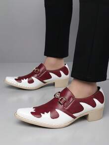 1 Pasang Sepatu Kasual Bisnis Pria Ujung Lancip Model Rendah Sol Karet Bahan PU untuk Pemakaian Kerja Sehari-hari - Merah - View 5