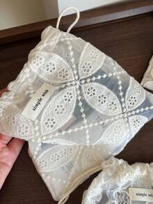 1個杏色復古蕾絲刺繡便攜抽繩小收納袋，旅行收納袋、旅行珠寶收納袋、化妝包、零錢包 - 彩色 - 查看 4