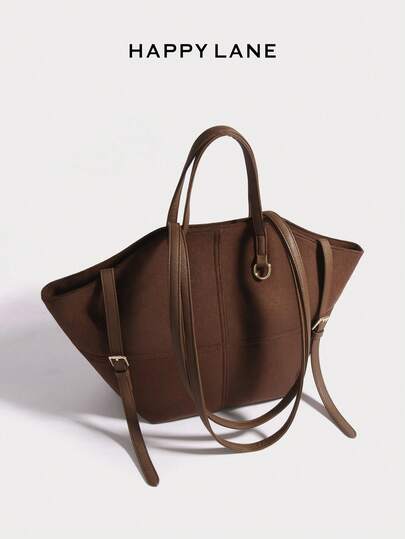 HAPPY LANE Vintage Dark Brown Multi-Purpose Handbag, Large Capacity Commuter Tote Bag, Adjustable Double Shoulder Strap Design, Casual Versatile Canvas Women's Bag