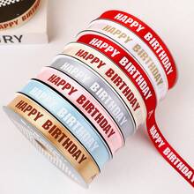 Birthday Cake Ribbon, Gift Box Packaging Ribbon, Bouquet Decoration Ribbon, Ribbed Decorative Ribbon, English Printed Packaging Ribbon - Multicolor - View 5