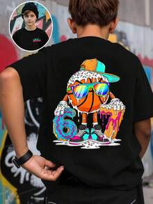 Streecool Kids' Casual And Creative T-Shirt With Digital, Cartoon, And Lightning Bolt Designs. Comfortable Short-Sleeved Basic T-Shirt For Spring, Summer, And Fall. Size 5T. - 黑色 - 查看 1