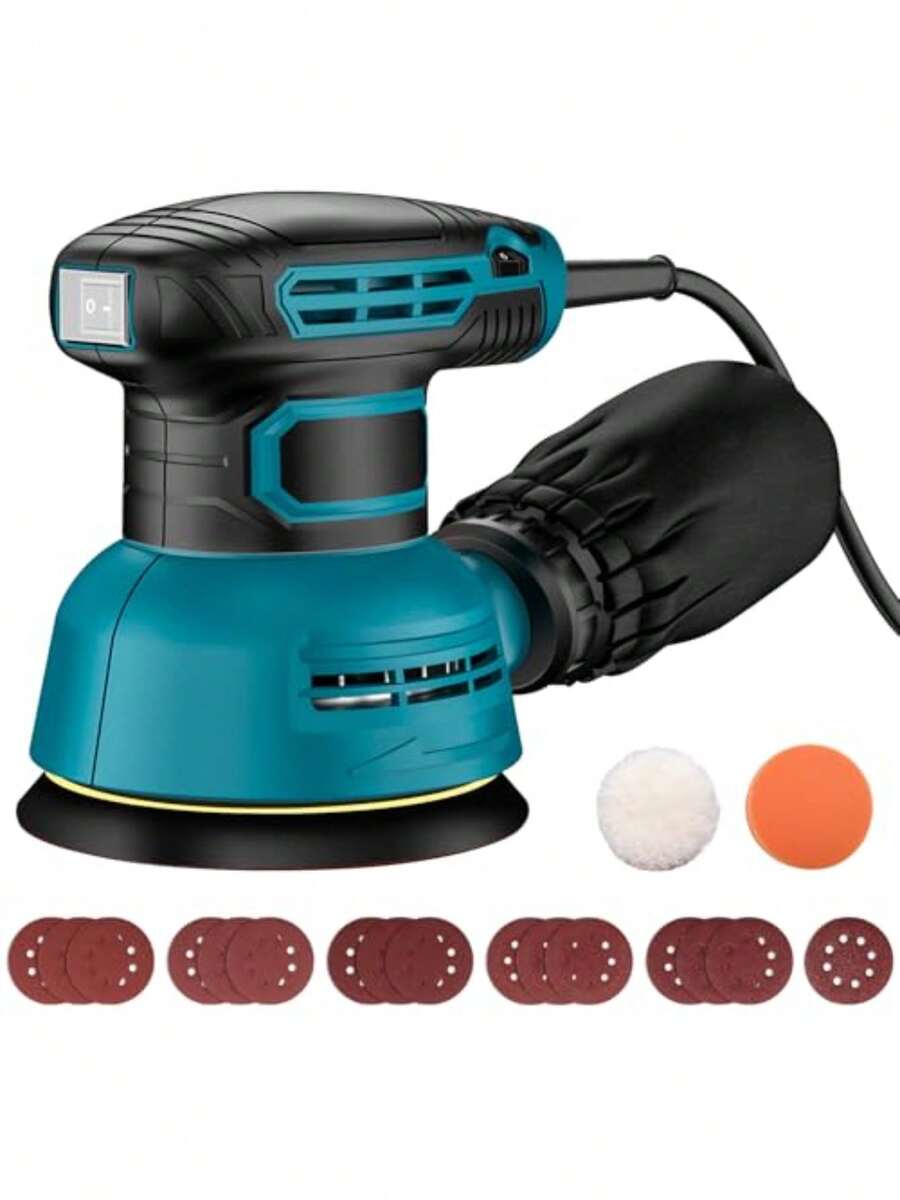 Pulidora OrbitalLostrain Lijadora Rotativa 5" de 6 Velocidad Variable de 5000-12000Rpm Lijadora Electrica con 16 Hojas de Lijado Pulidor con Bolsa de Recogida de Polvo para Auto Madera Piso Pared - como en la imagen - Ver 1