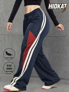 Pantalones largos de mujer con diseño de patchwork de colores, de corte holgado y largo, con detalles de patchwork de colores contrastantes que realzan el look, adecuados para uso diario y c - azul real - Ver 2