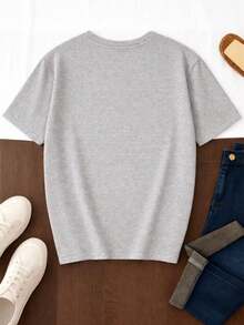 SHENDY VENDY Women's T-Shirt 100% Cotton, Short Sleeve, Round Neck, Soft And Comfortable T-Shirt, Minimalist Heart Print - 淺灰色 - 查看 2