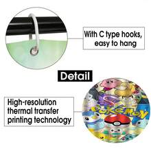 Mixed Multi-Generation All Characters Collage 4-Piece Bathroom Set, Cream Yellow Background Poké Ball Complete Design Shower Curtain, Bath Mat, Toilet Lid Cover Set, Anime Bathroom Decor Set - Cartoon C - View 6