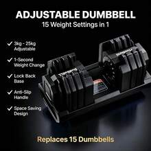 AYAYM Adjustable Dumbbells Set Singel, Pair, Muscle Building, Strength Training, Adjustable Weights For Home Gym, Space Saving 15 In 1, Locking Mechanism 25KG - Black - View 4