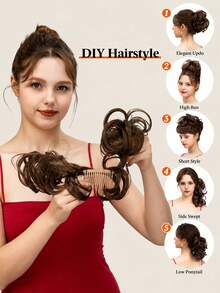 One-Piece Bun Wig, With Comb And Clip, Bun Hair Extension, Suitable For Women's Fashion Hair Clips And Vacation Looks. - Multicolor - View 9
