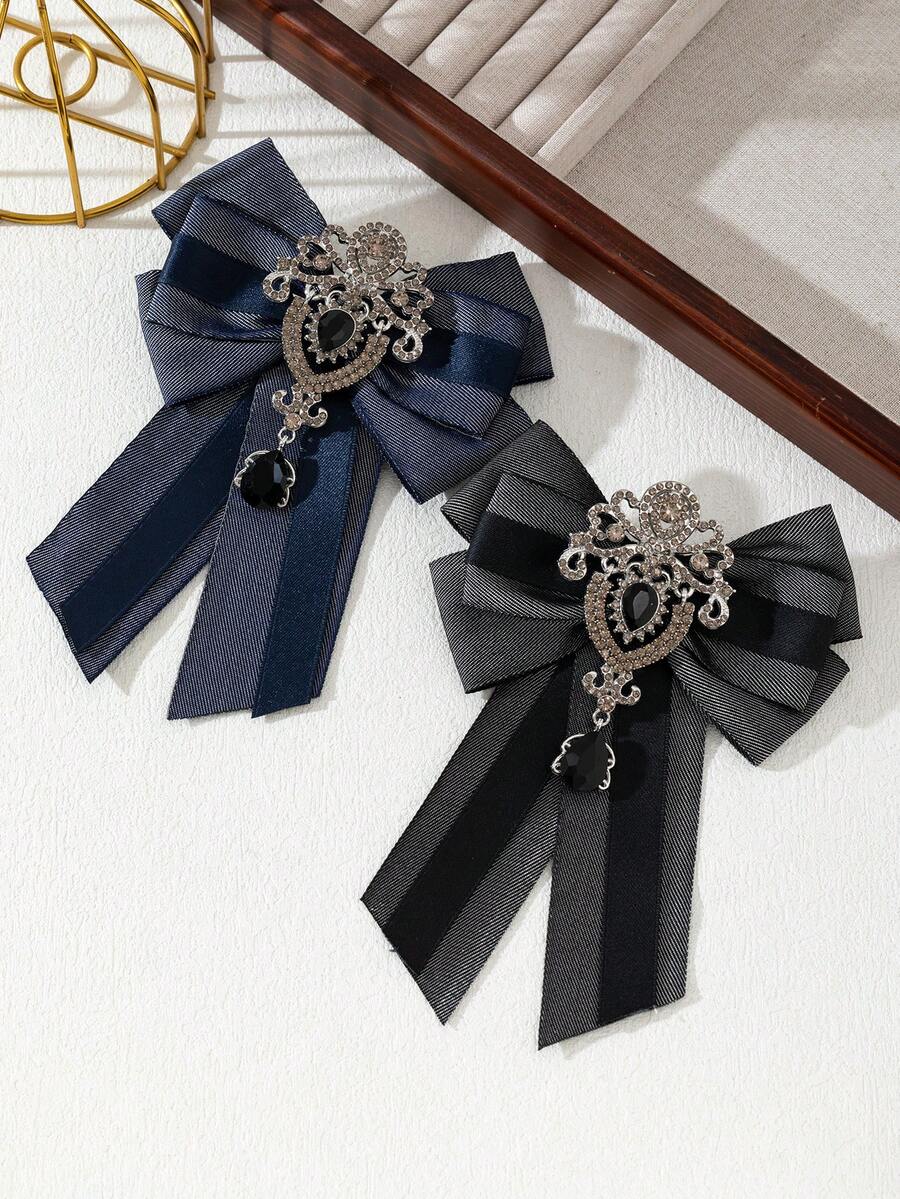 1pc Elegant Design, Glamorous Accessories, College Badge, Bow Decor, Sparkling Rhinestone Brooch, Charming Jewelry Brooch, Date Night Gift, Suitable For Daily Wear - classic - View 1