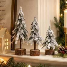 Mini Snow Flocked Christmas Tree Small Wooden Base White Snow Pine Tree For Xmas Artificial Tabletop Tiny Decoration For Bedroom Table Desk Home Party Decor Supplies - Multicolor - View 5