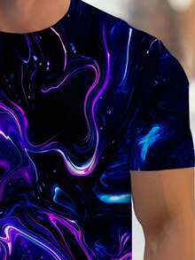 Camiseta de Poliéster 3D para Hombre con Diseño Abstracto de Galaxia, Ideal para Clubes o Bares, Ligera y Duradera, Colores Vibrantes en Morado y Azul, Perfecta para Uso Casual, Ajuste Cómod - Negro - Ver 5