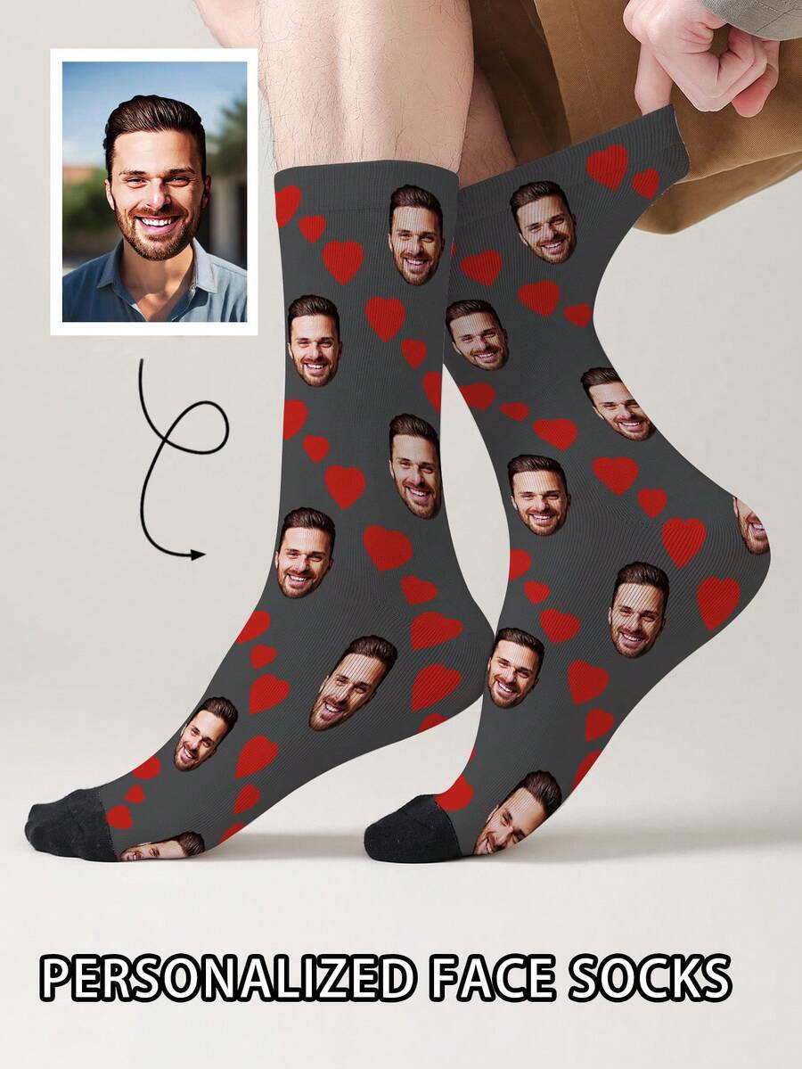 1 Pair Customized Face Pattern Socks, Personalized Photo Socks, Custom Printed Socks, Funny Face Socks, Custom Pattern Socks, Print Any Face Pattern On Socks, Anniversary Gift, Valentine's Day Gift, Unique Birthday Gift, Personalized Collectible