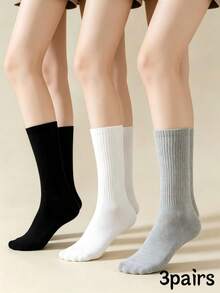 5 Pairs Men's White Mid-Calf Socks, Odor-Resistant, Sweat-Absorbent, Cotton, Skin-Friendly, Comfortable, Solid Color, Versatile, Business Black Long Socks, Spring Casual Student Sports Socks - Multicolor - View 19