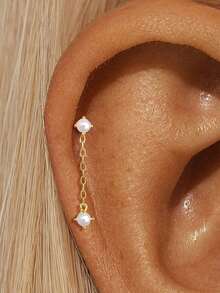 EleRunis 1PC 925 Sterling Silver Tassel Star Moon Flat Back Labret Conch Tragus Cartilage Helix Threaded Piercing Fine Jewelry For Daily Wear Party - Gold - View 18