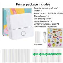 Mini Impresora Térmica de Etiquetas con 3 Rollos de Papel, Impresora de Bolsillo Portátil Inalámbrica sin Tinta para Fotos, Imágenes, Diarios, DIY - Multicolor - Ver 15