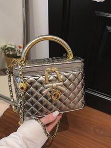New Hand-Held Box Bag, Minimalist Style Shoulder Crossbody Bag - Champagne - View 5