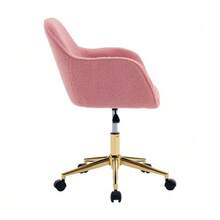 002 - Modern Swivel Office Chair In Plush-Effect Fabric, Height Adjustable, 360° Swivel, Gold Legs, For Office And Home Office, White - Pink - View 4