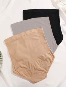 FINETOO 3pcs Women's Solid Color, Printed & Striped High Waist Briefs - Multicolor - View 3