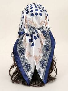 1pc 2026 Minimalist Polka Dot Print Headscarf, Spring New Arrival, Women's Multi-Functional Waist Belt Accessory, Fashionable Flowing Hairband - Navy Blue - View 3